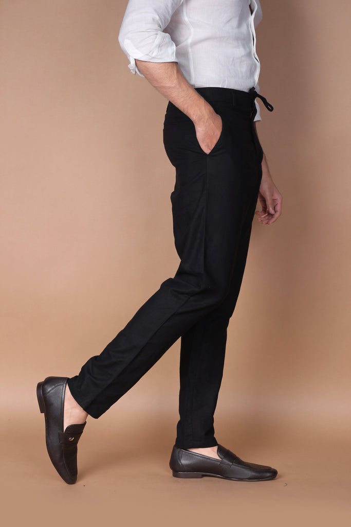 Jet Black Linen Trouser - Foberry USA