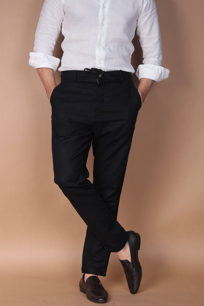 Jet Black Linen Trouser - Foberry USA