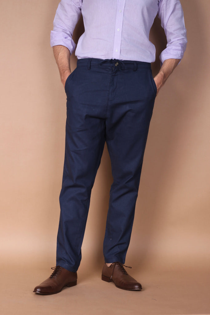 Navy Blue Linen Trouser - Foberry USA