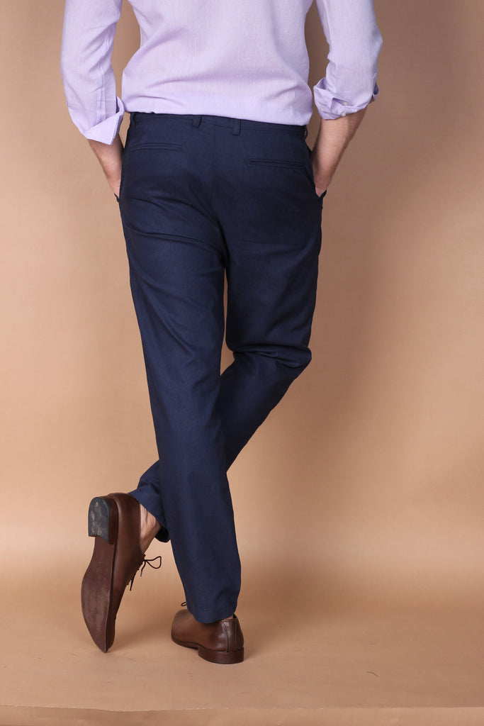 Navy Blue Linen Trouser - Foberry USA
