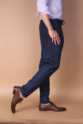 Navy Blue Linen Trouser - Foberry USA