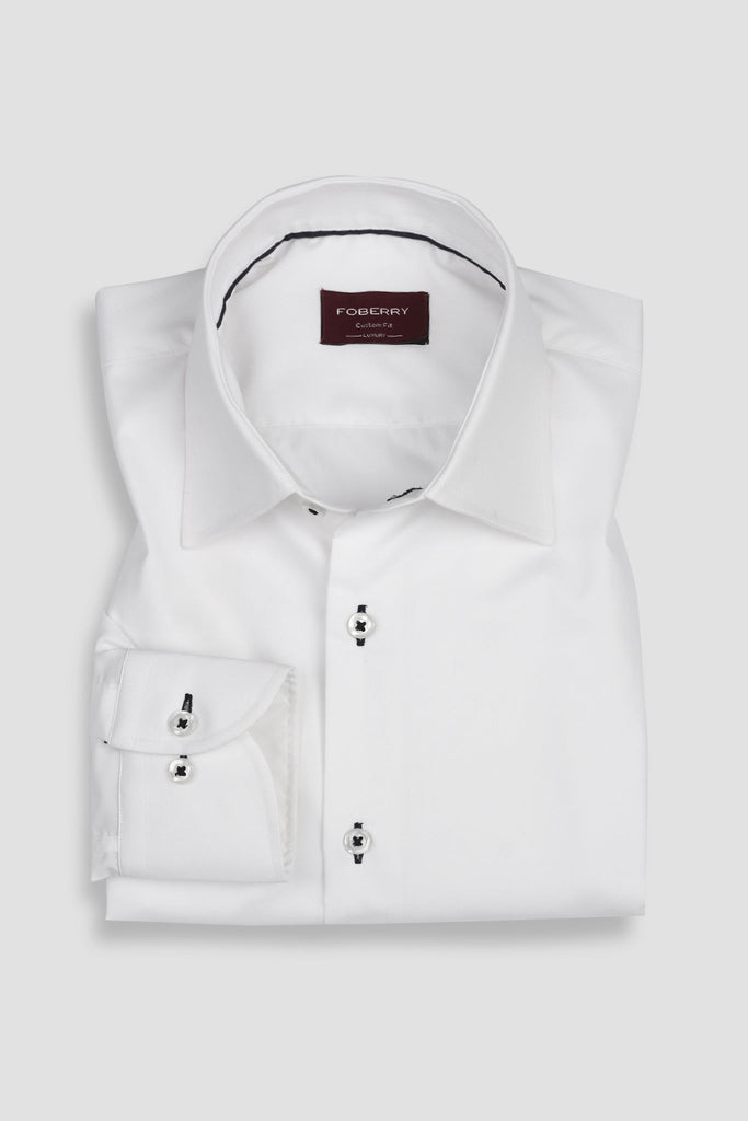 Egyptian White Twill Semi Spread Collar Shirt