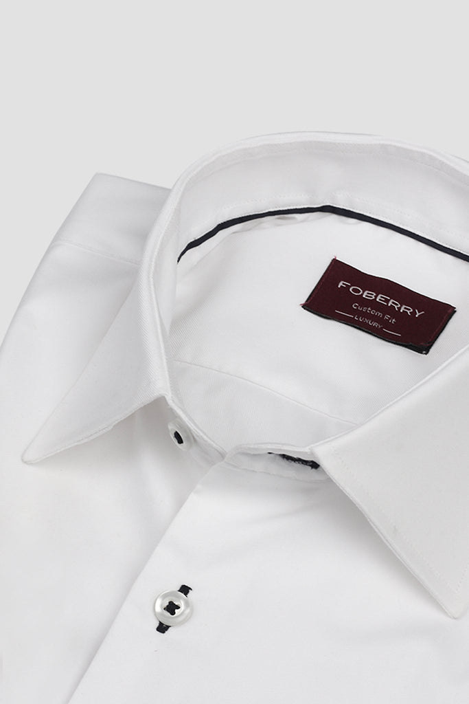 Egyptian White Twill Semi Spread Collar Shirt