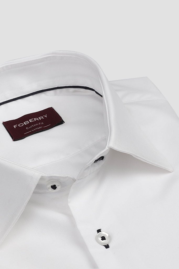 Egyptian White Twill Semi Spread Collar Shirt