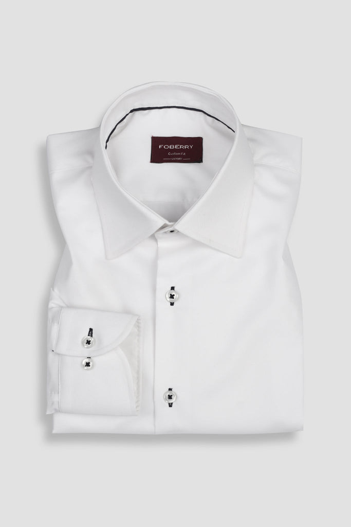 Egyptian White Twill Semi Spread Collar Shirt