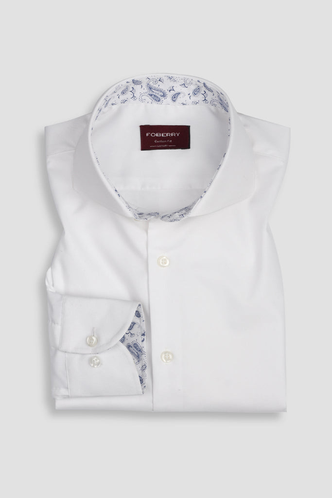 Egyptian White Twill Shirt - Cut Away Extreme Collar Shirt