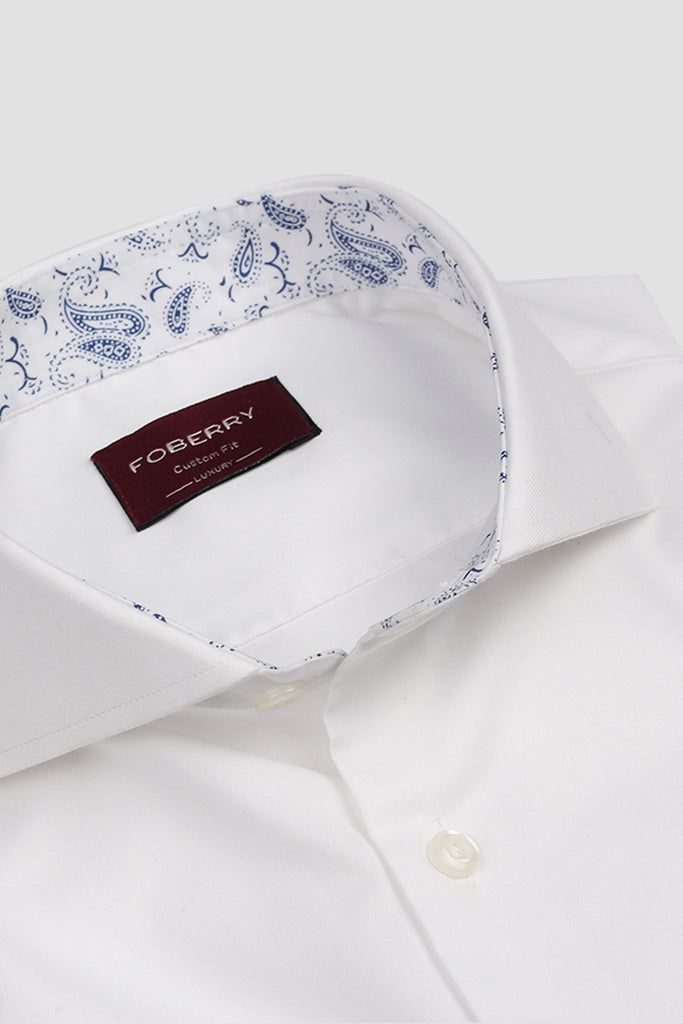 Egyptian White Twill Shirt - Cut Away Extreme Collar Shirt