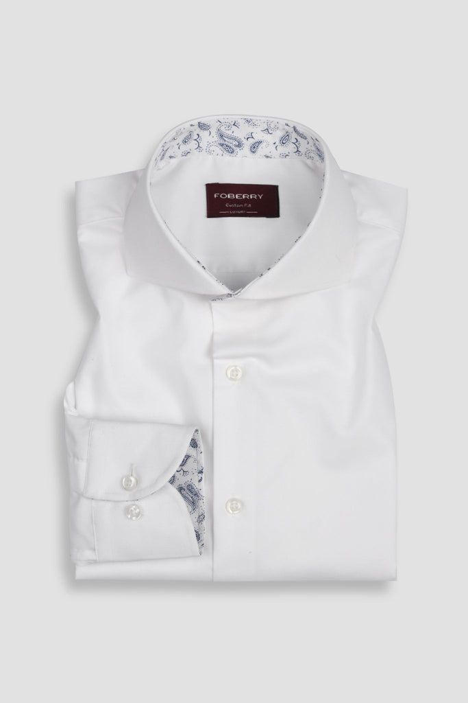 Egyptian White Twill Shirt - Cut Away Extreme Collar Shirt