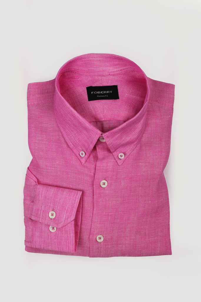 Deep Pink Italian Linen Shirt - Foberry USA
