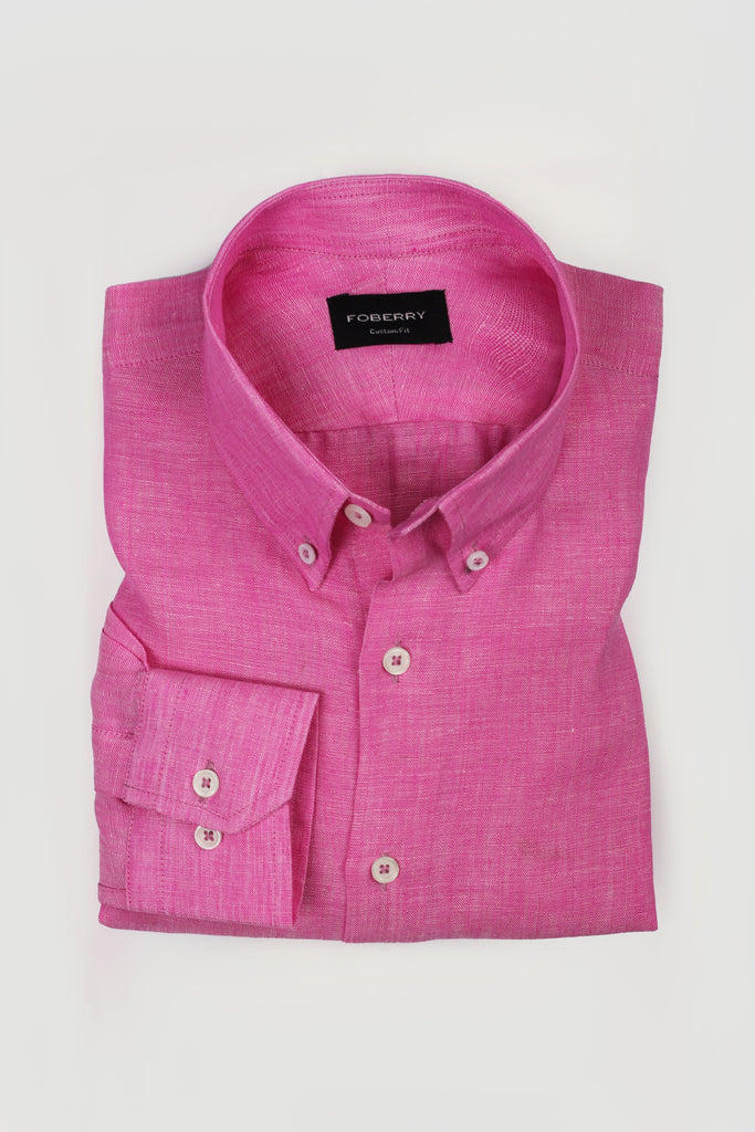 Deep Pink Italian Linen Shirt - Foberry USA