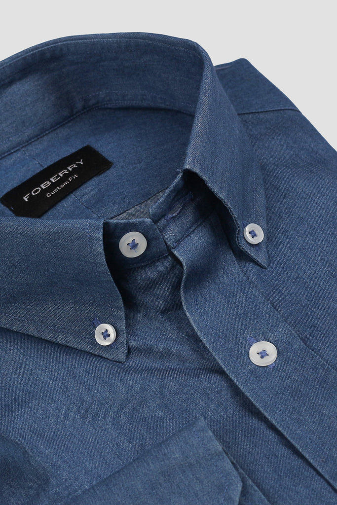Denim Medium Wash Button Down Shirt - Foberry USA