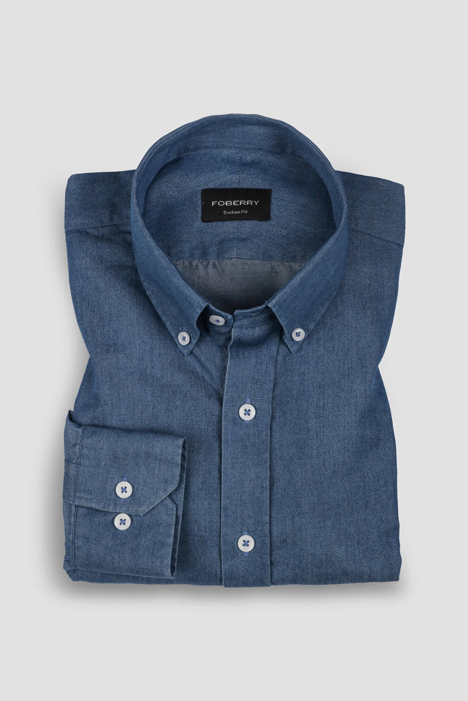 Denim Medium Wash Button Down Shirt - Foberry USA