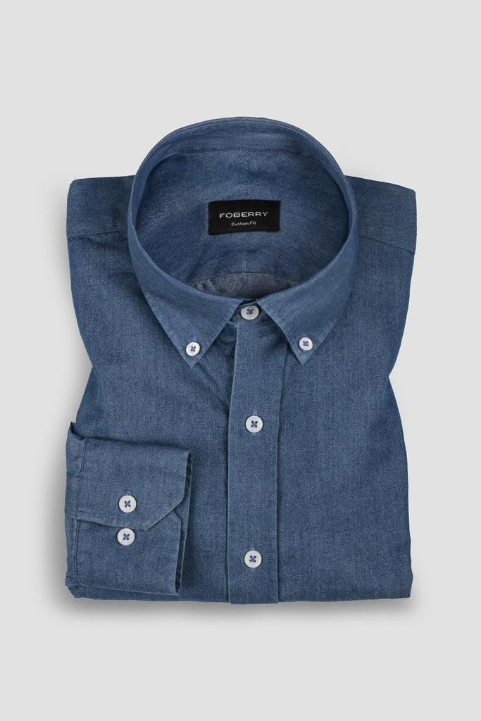 Denim Medium Wash Button Down Shirt - Foberry USA