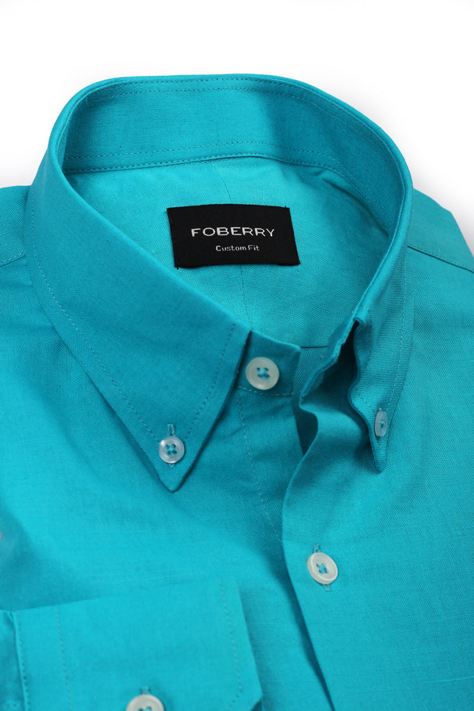 Turquoise Blue Italian Linen Shirt - Foberry USA