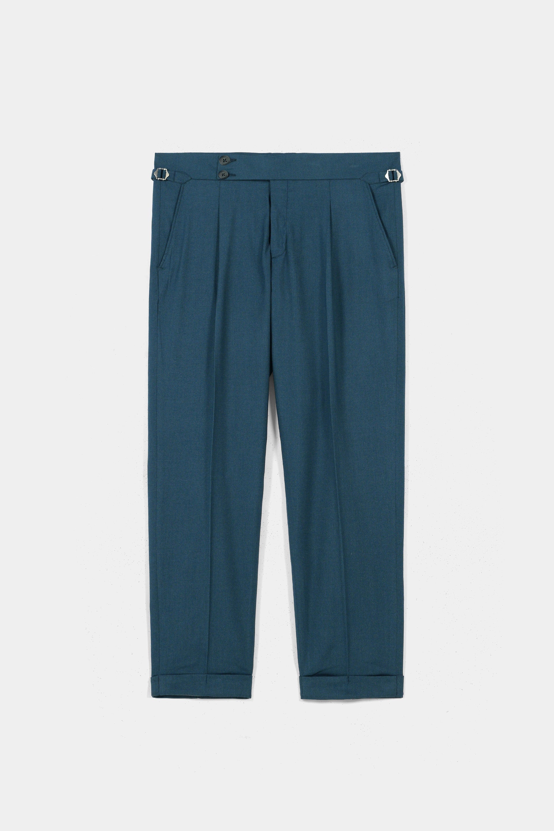 Teal Blue Flannel Gurkha Trousers