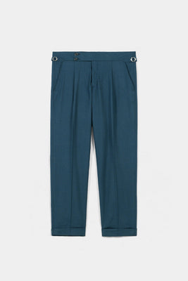 Teal Blue Flannel Gurkha Trousers
