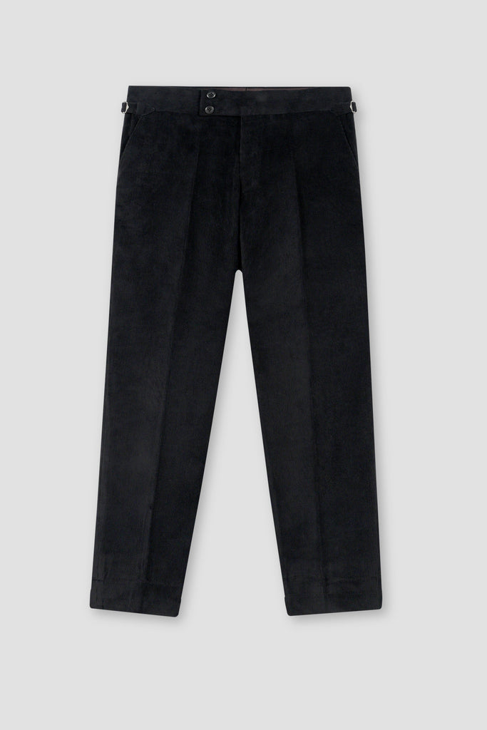 Black Wide Wale Corduroy Gurkha Trousers