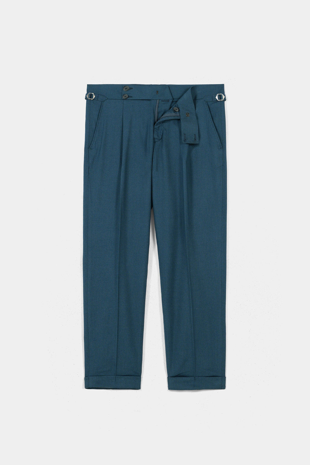 Teal Blue Flannel Gurkha Trousers