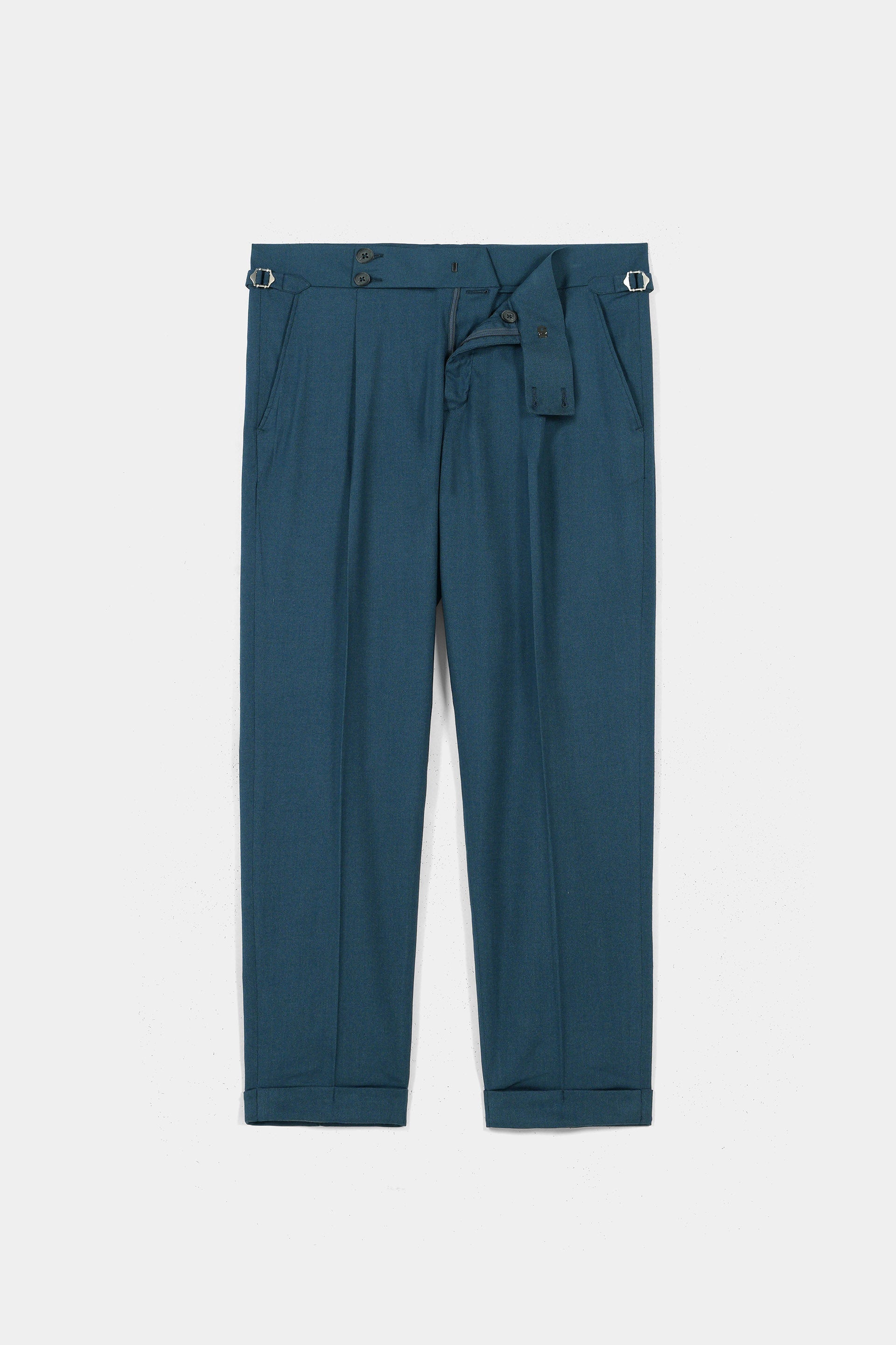 Teal Blue Flannel Gurkha Trousers