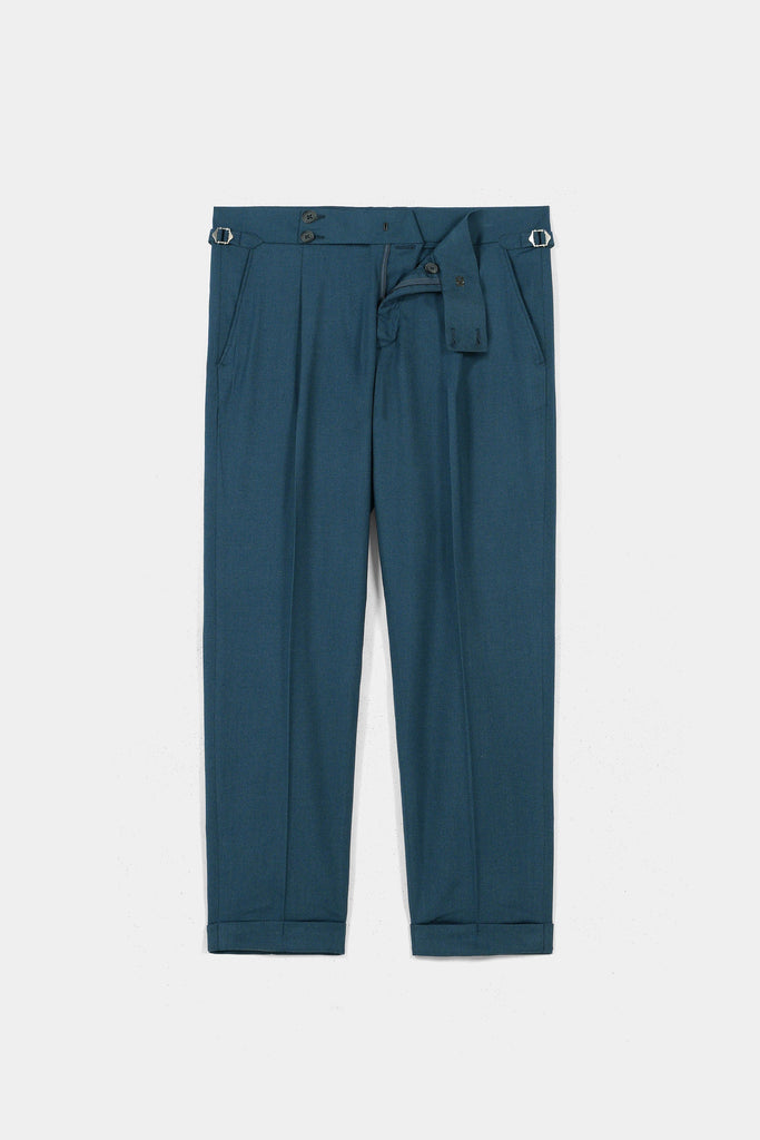 Teal Blue Flannel Gurkha Trousers