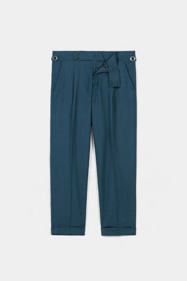 Teal Blue Flannel Gurkha Trousers