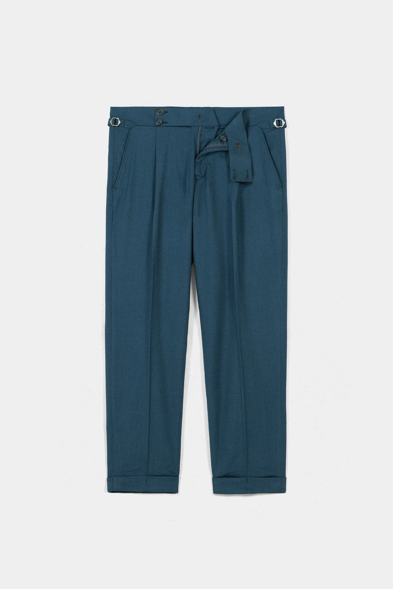Teal Blue Flannel Gurkha Trousers
