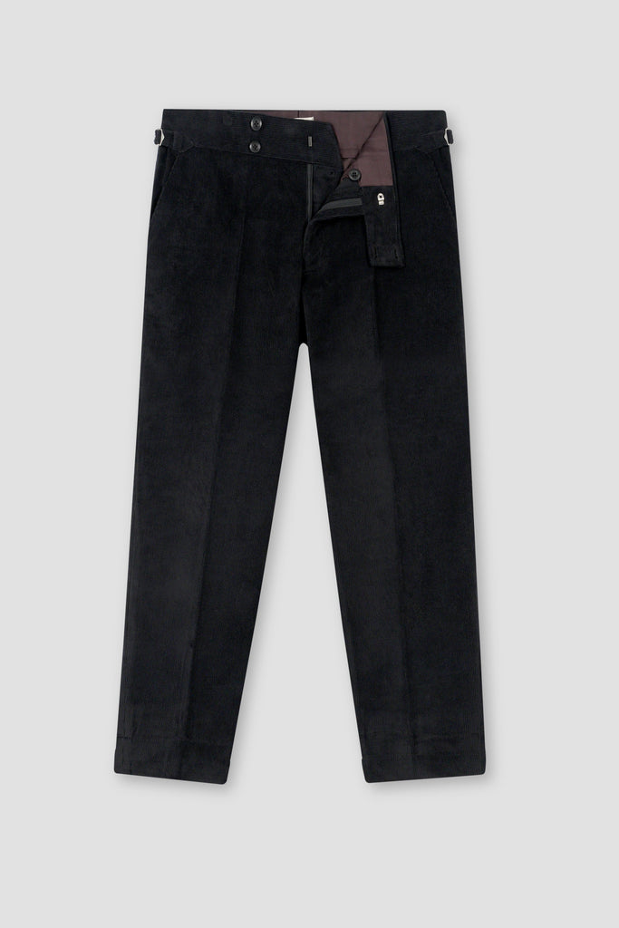 Black Wide Wale Corduroy Gurkha Trousers