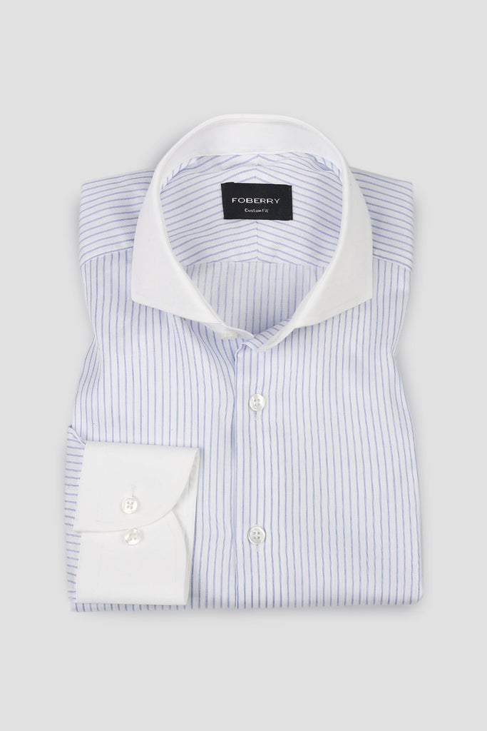Sky Blue 60s Pencil Stripes Shirt - Easy Care