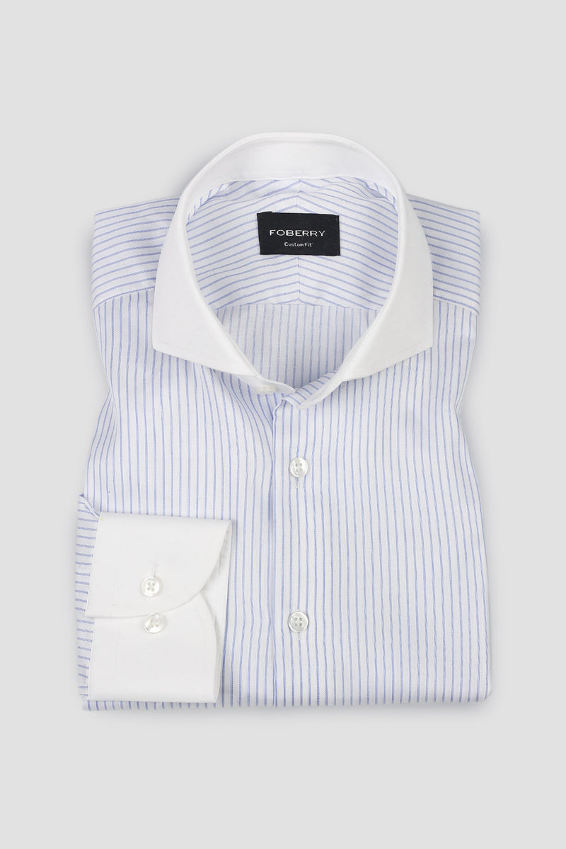Sky Blue 60s Pencil Stripes Shirt - Easy Care
