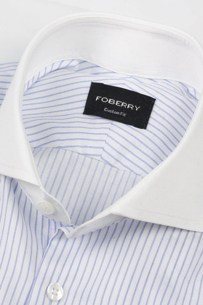 Sky Blue 60s Pencil Stripes Shirt - Easy Care