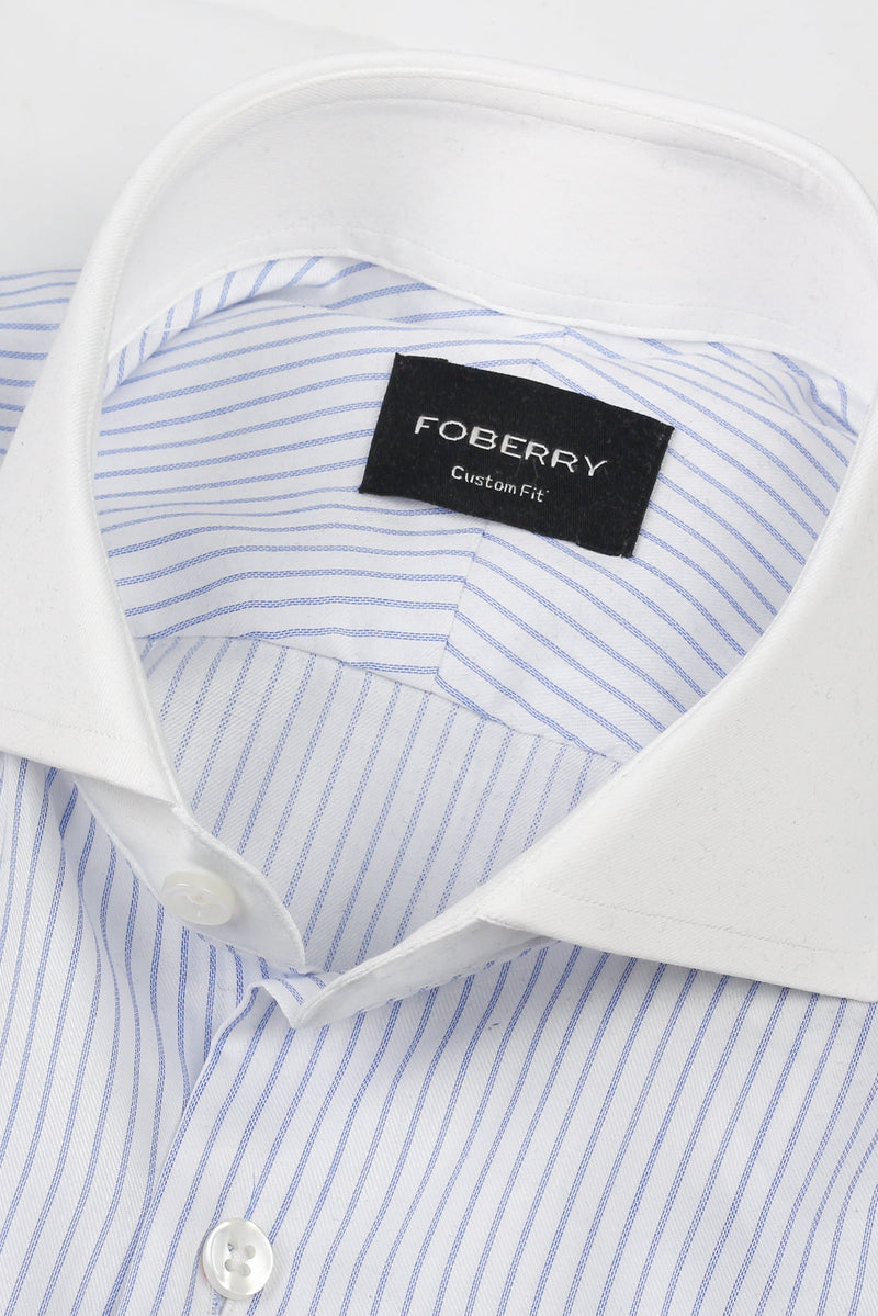 Sky Blue 60s Pencil Stripes Shirt - Easy Care