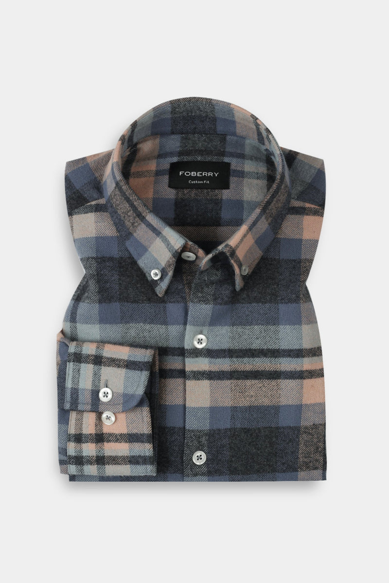 Ivory Blue Madras Winter Flannel Shirt