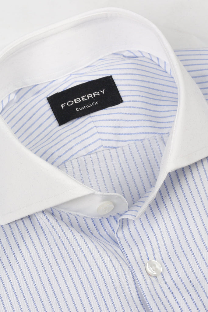 Sky Blue 60s Pencil Stripes Shirt - Easy Care