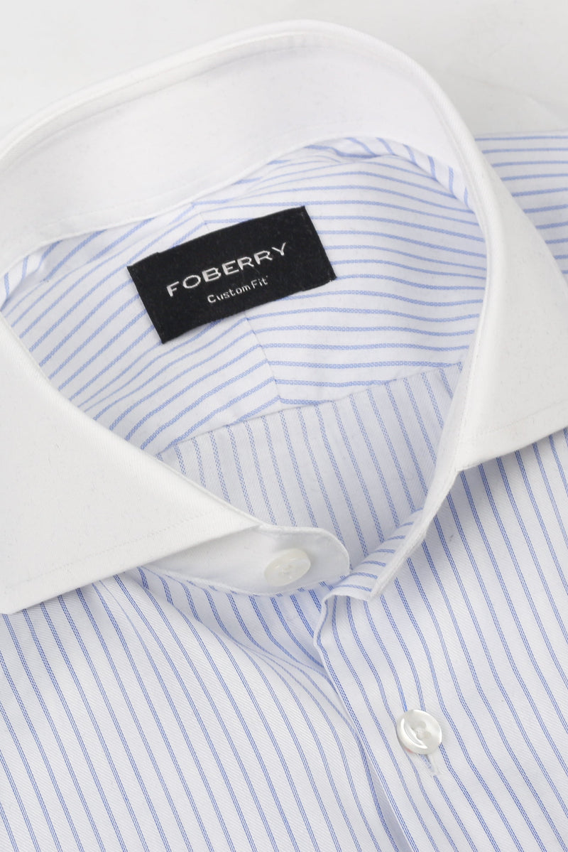 Sky Blue 60s Pencil Stripes Shirt - Easy Care