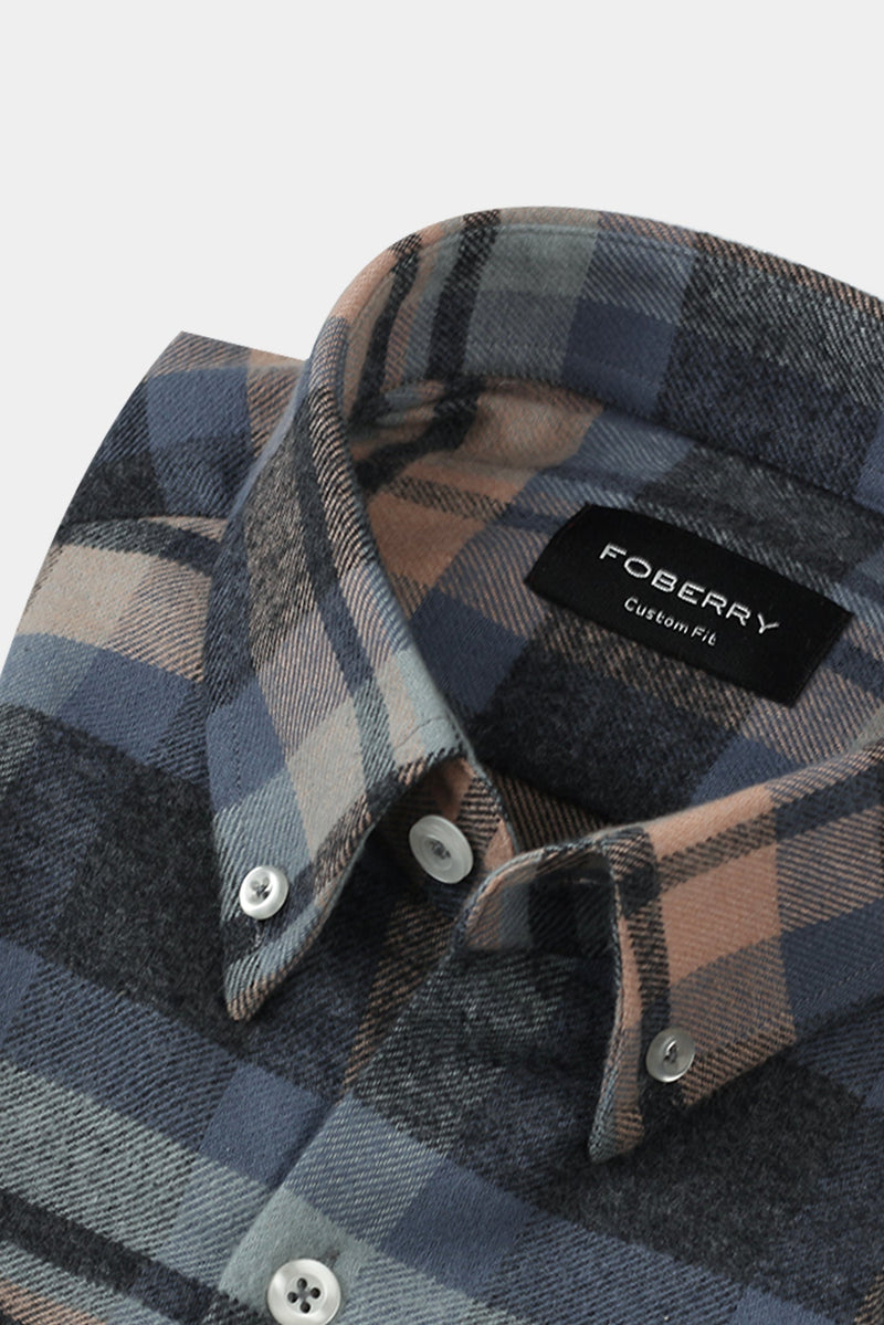 Ivory Blue Madras Winter Flannel Shirt