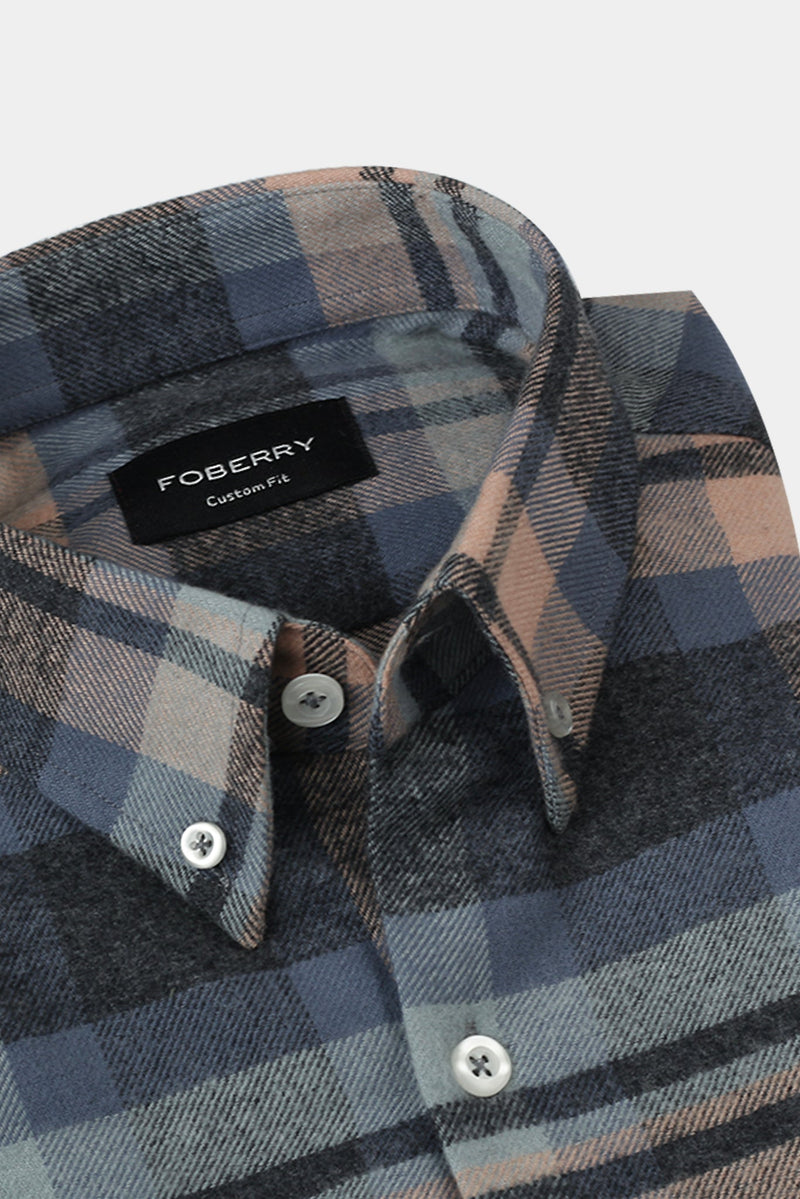 Ivory Blue Madras Winter Flannel Shirt