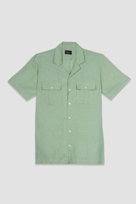 Fern Green Featherweight Linen  - Safari Shirt