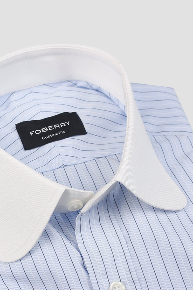 Sky Blue & Black Hairline Striped Shirt