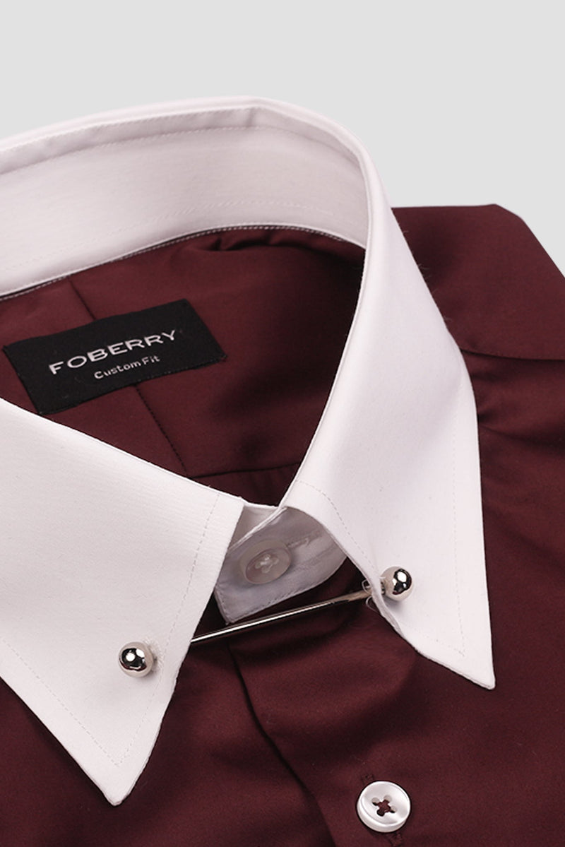 Soft Maroon Egyptian Poplin Pin Collar Shirt