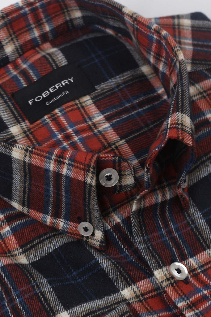 Blue Orange Madras Winter Flannel Shirt