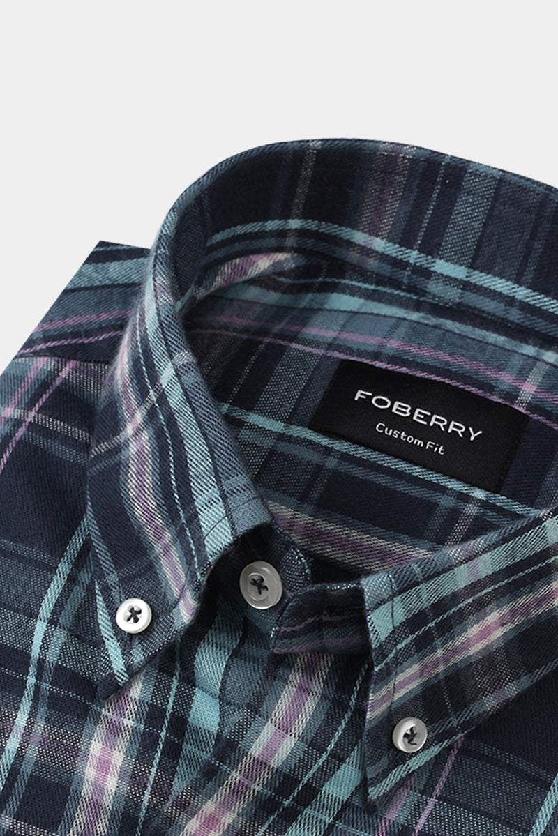 Soft Teal Blue Tartan Winter Flannel Shirt