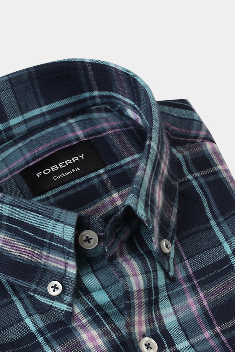Soft Teal Blue Tartan Winter Flannel Shirt
