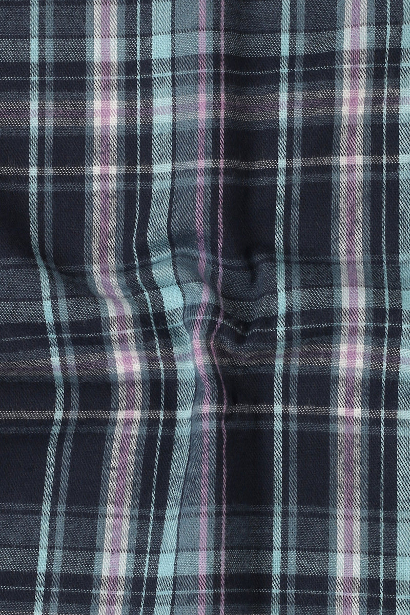Soft Teal Blue Tartan Winter Flannel Shirt