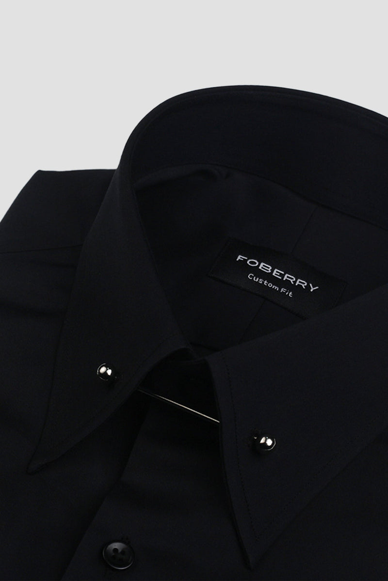 Black Egyptian Pin Collar Shirt - Silver Pin