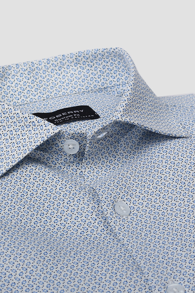 Ash Blue Printed Linen Shirt