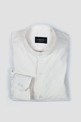 White Linen Shirt Band Collar - Foberry USA