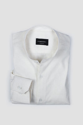 White Linen Shirt Band Collar - Foberry USA