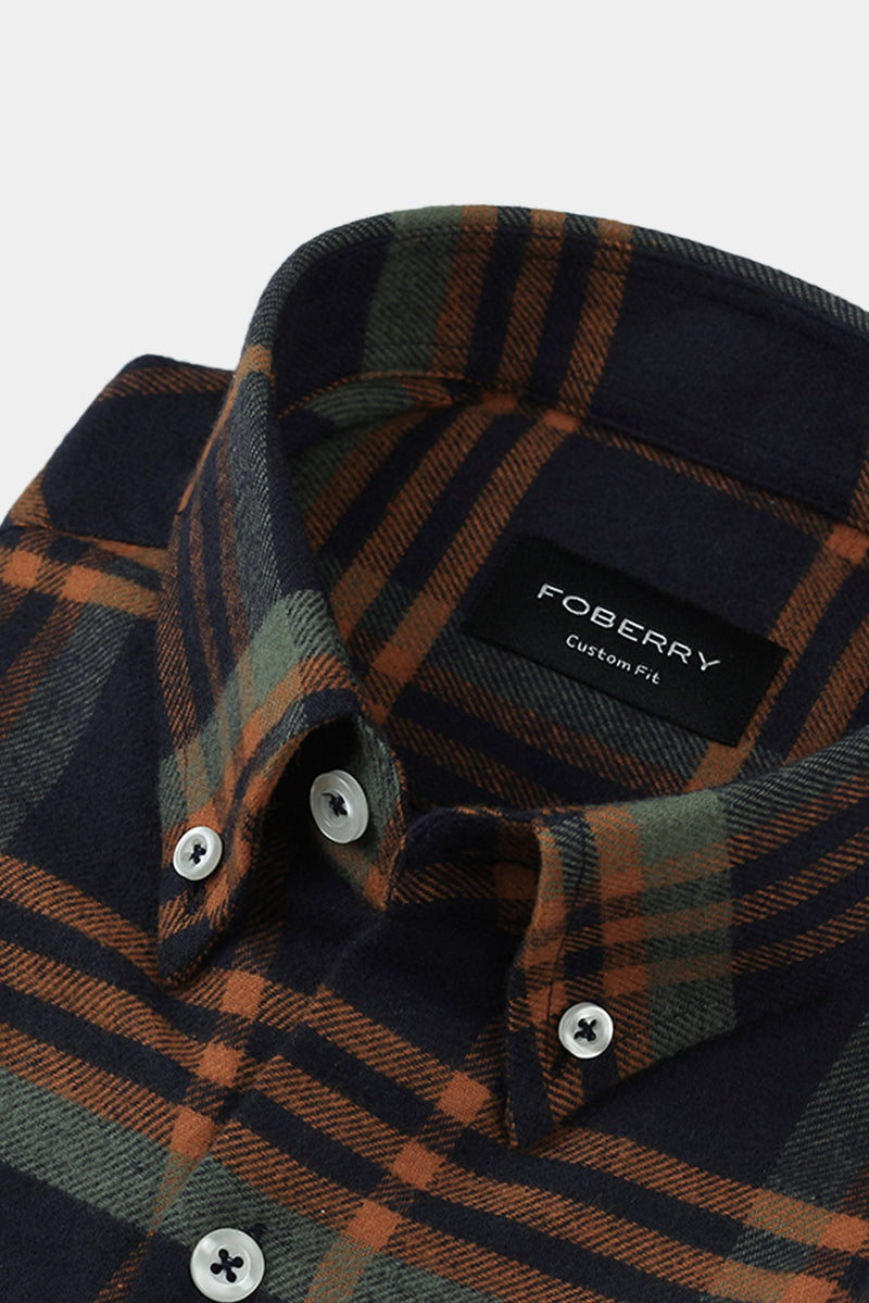 Tangerine Blue Tartan Winter Flannel Shirt