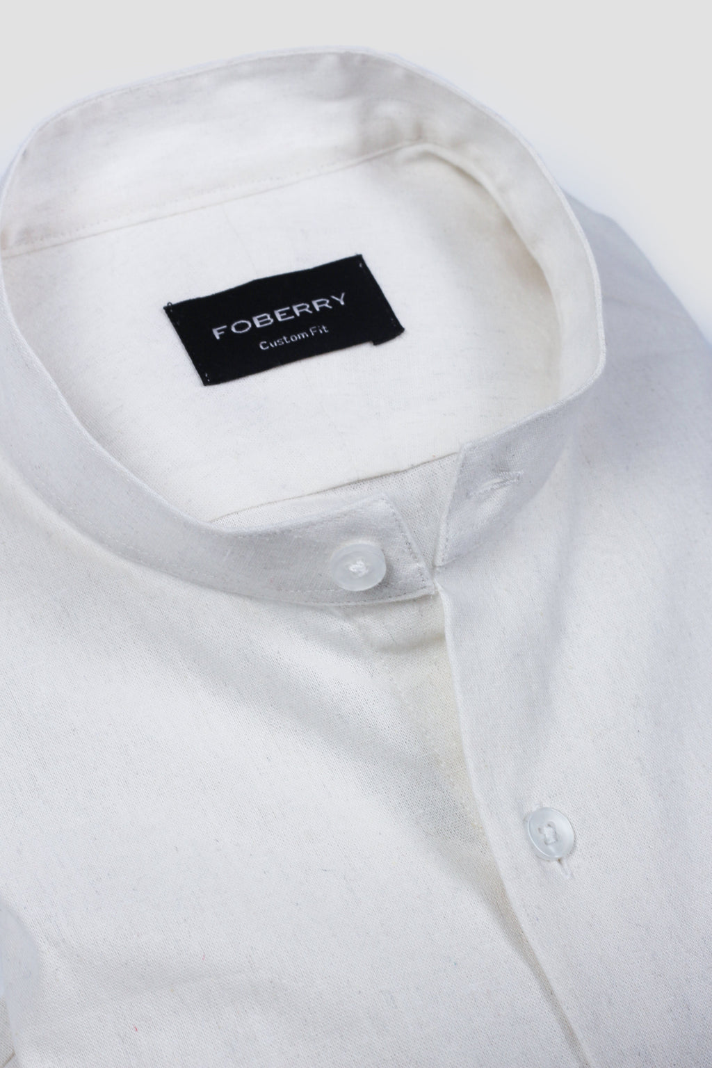 White Linen Shirt Band Collar - Foberry USA
