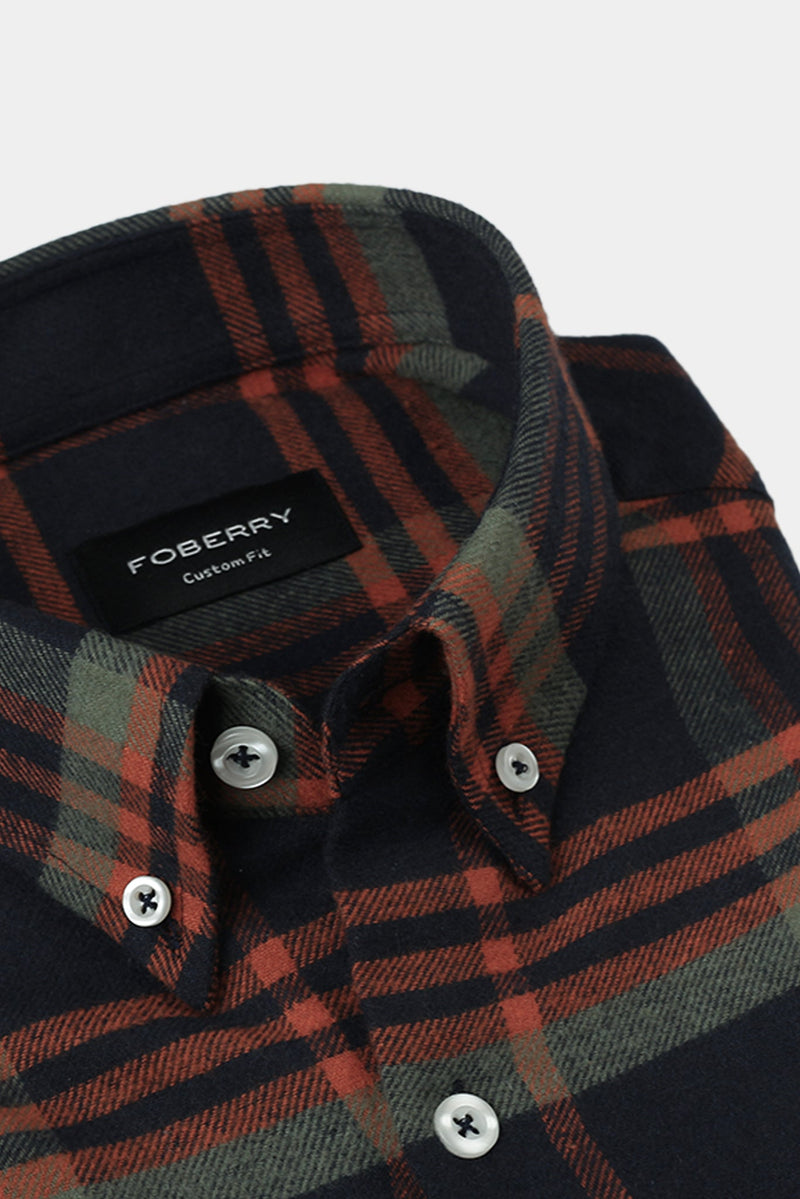 Tangerine Blue Tartan Winter Flannel Shirt